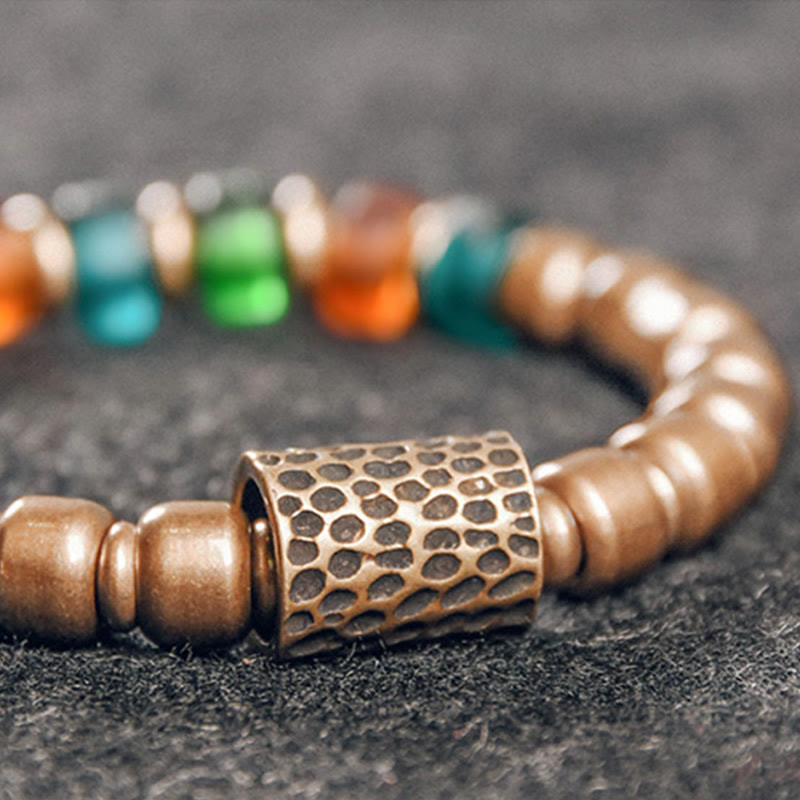 Nimara Ritual Tibetan Colorful Glass Beads Copper Wealth Bracelet
