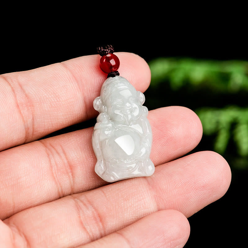 Nimara Ritual Natural Jade Chinese God of Wealth Caishen Ingot Luck Necklace Pendant