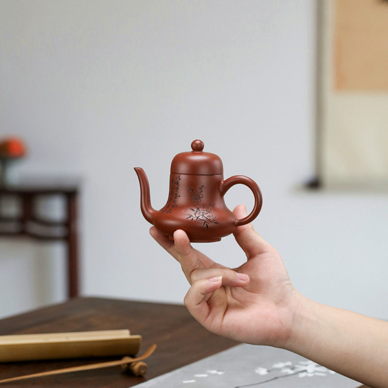 Nimara Ritual Vintage Bamboo Peach Blossom Purple Clay Kung Fu Teapot
