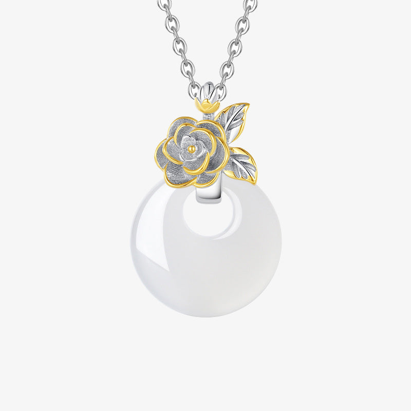 Nimara Ritual 925 Sterling Silver Round Chalcedony Twelve Months Flower Harmony Necklace Pendant