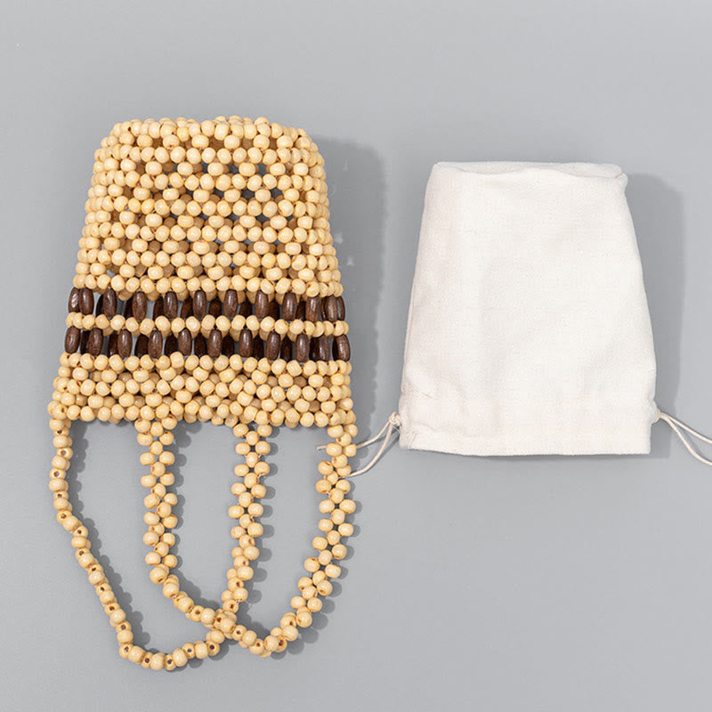 Nimara Ritual Hand-woven Bucket Portable Wooden Beads Handbag