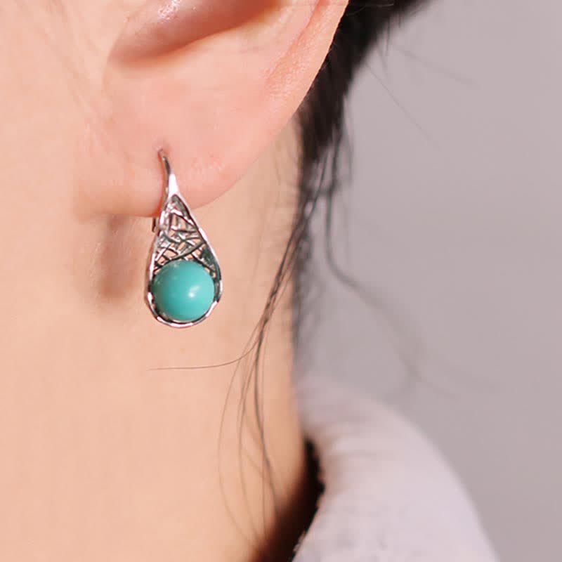 Nimara Ritual 925 Sterling Silver Turquoise Beaded Pattern Protection Drop Dangle Earrings