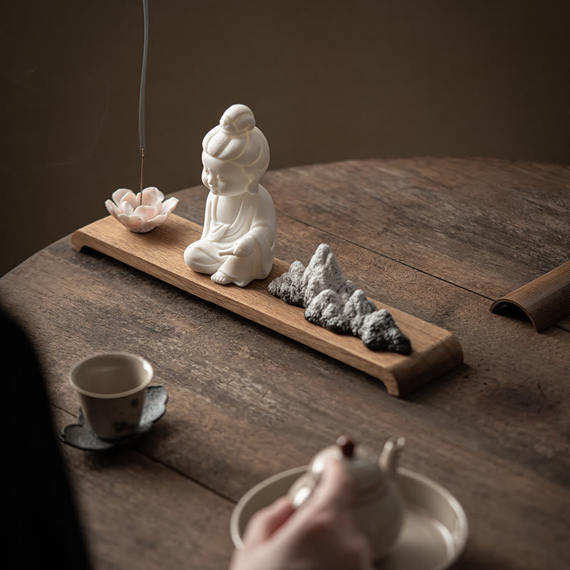 Nimara Ritual Lotus Flower Tathagata Kwan Yin Avalokitesvara Ksitigarbha Meditation Ceramic Stick Incense Burner Decoration