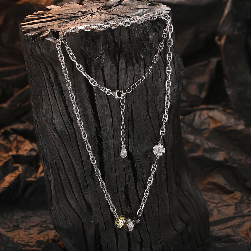 Nimara Ritual 925 Sterling Silver Retro Tang Dynasty Flower Design Luck Energy Chain Necklace Pendant