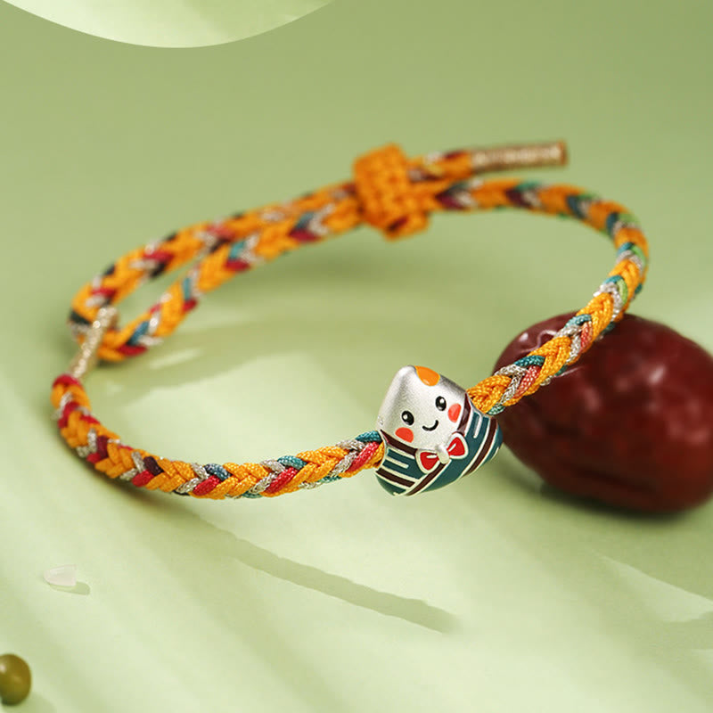 Nimara Ritual 925 Sterling Silver Dragon Boat Festival Zongzi Pattern Luck Handmade Multicolored Rope Child Adult Bracelet