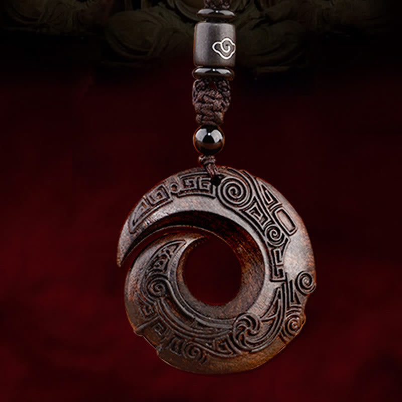 Nimara Ritual Small Leaf Red Sandalwood Ebony Wood One's Luck Improves Design Patern Protection Necklace Pendant