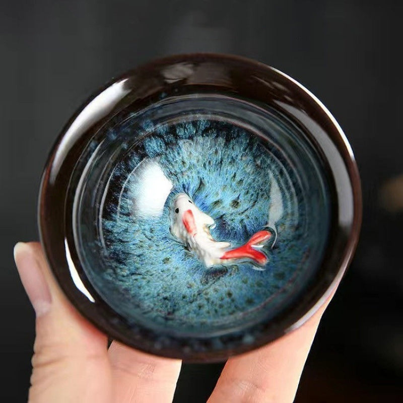 Nimara Ritual Small Koi Fish Blue Kiln Change Chinese Jianzhan Ceramic Teacup Kung Fu Tea Cup 75ml