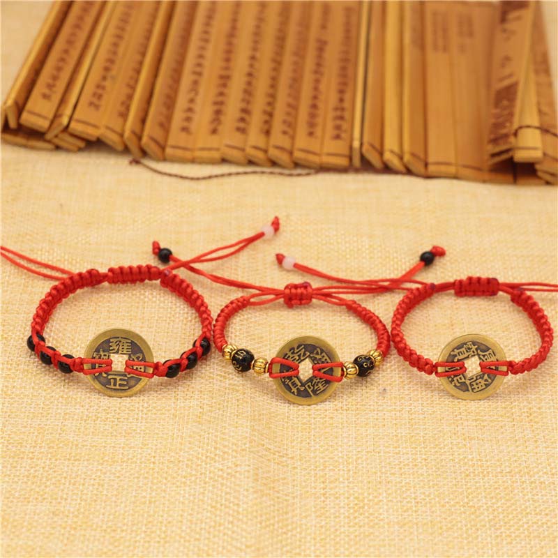 Nimara Ritual Copper Coin Fortune Red String Weave Bracelet