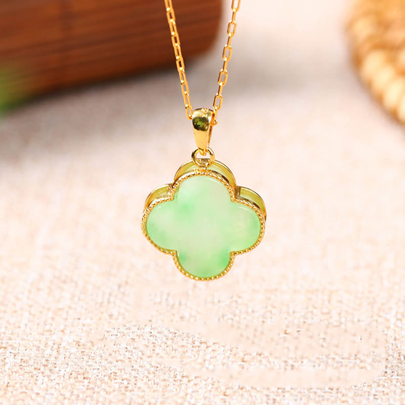 Nimara Ritual Four Leaf Clover Jade Pattern Luck Necklace Pendant