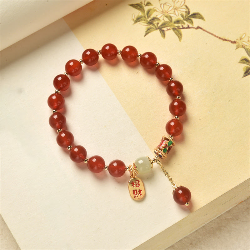 Nimara Ritual Natural Red Agate Jade Confidence Fortune Blessing Charm Bracelet