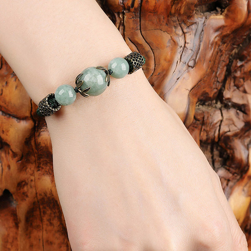 Nimara Ritual Handmade Green Rope Luck Jade Bead Prosperity Bracelet