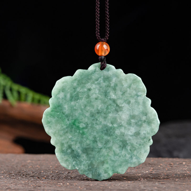 Nimara Ritual Lotus Pattern Jade Luck Prosperity Necklace Pendant