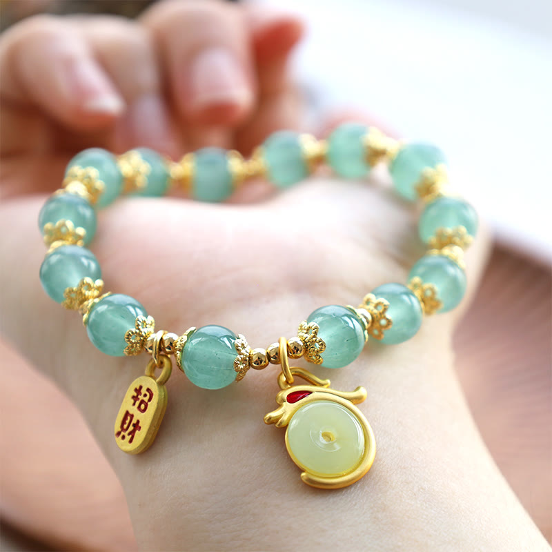 Nimara Ritual Year of the Dragon Red Agate Green Aventurine Peace Buckle Fu Character Lucky Fortune Bracelet
