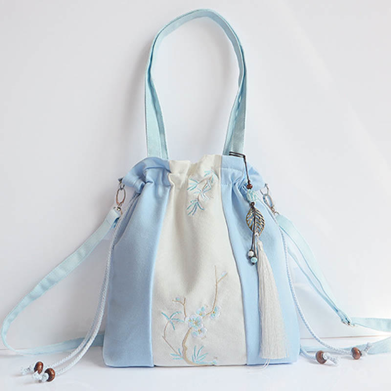 Nimara Ritual Embroidered Grass Flowers Cherry Blossom Canvas Tote Crossbody Bag Shoulder Bag Handbag