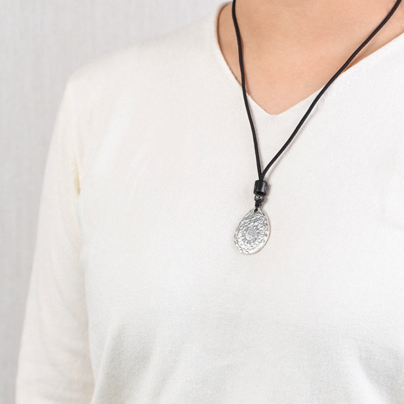 Nimara Ritual Vintage 999 Sterling Silver Yin Yang Bagua Water Drop Design Balance Harmony Necklace Pendant