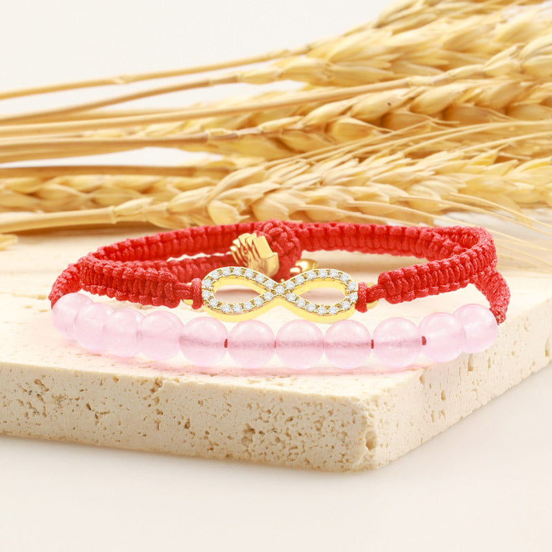 Nimara Ritual Tibetan Handmade Lotus Pink Crystal Soothing Red String Bracelet