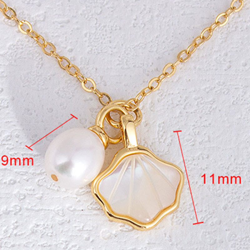 Nimara Ritual Ginkgo Tridacna Stone Pearl Bead Copper Blessing Necklace Pendant Ring Earrings Set