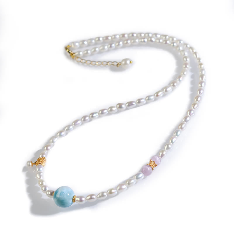 Nimara Ritual 925 Sterling Silver Natural Pearl Larimar Sincerity Necklace Pendant