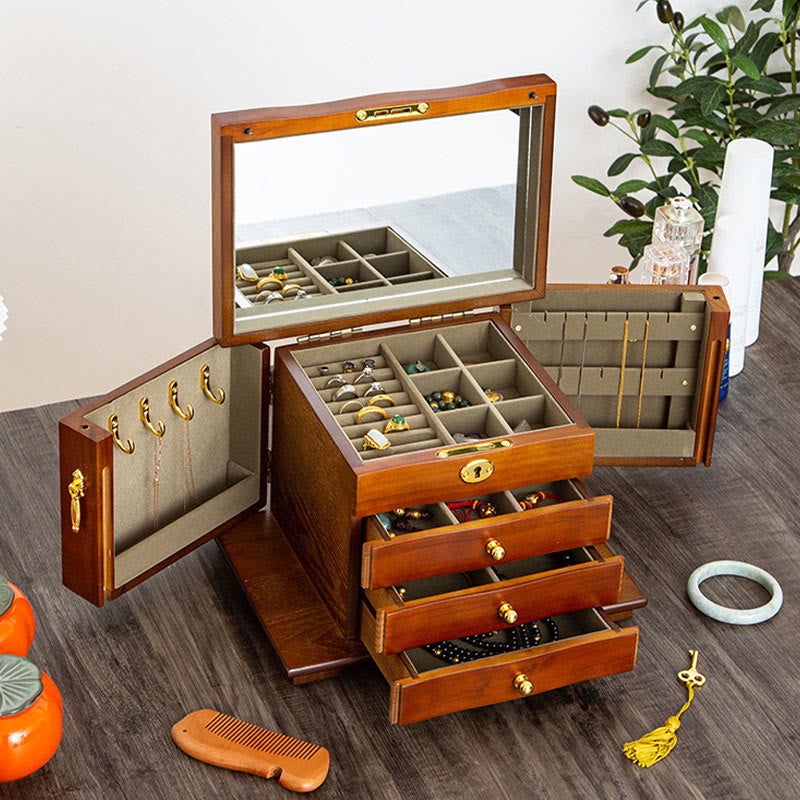 Nimara Ritual Vintage Large Capacity Wooden Jewelry Box Jewelry Storage Box With Mirror