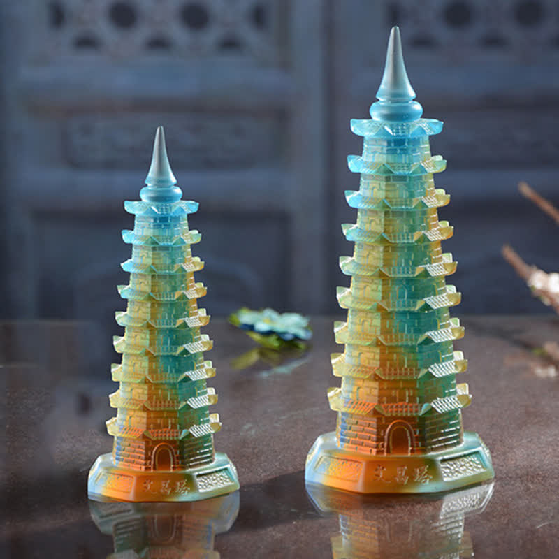 Nimara Ritual Feng Shui Wenchang Tower Handmade Liuli Crystal Pagoda Art Piece Luck Home Office Decoration