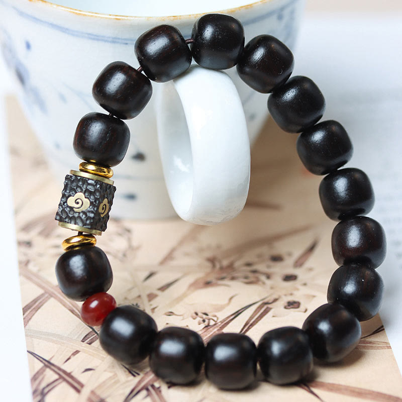 Nimara Ritual Ebony Wood Auspicious Clouds Engraved Calm Bracelet