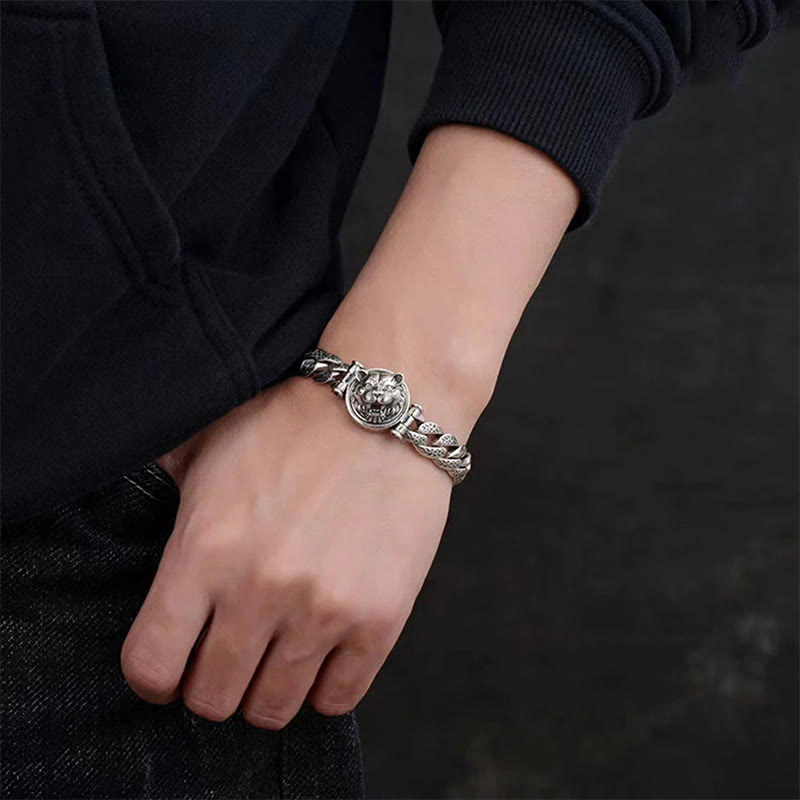 Nimara Ritual Tiger Tang Dynasty Flower Design Engraved Luck Energy Bracelet
