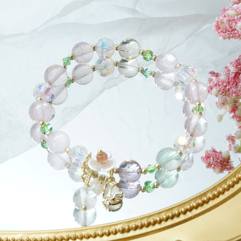 Nimara Ritual Strawberry Quartz Rutilated Quartz Fluorite Flower Healing Bracelet