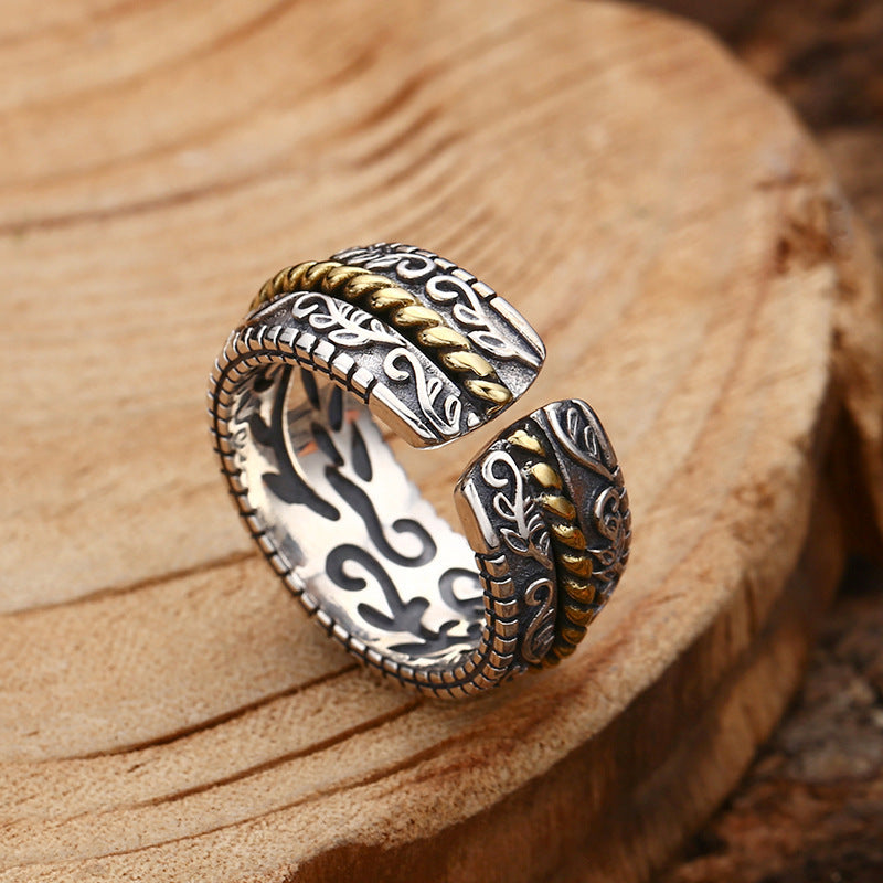 Nimara Ritual 925 Sterling Silver Tang Dynasty Flower Design Luck Adjustable Ring