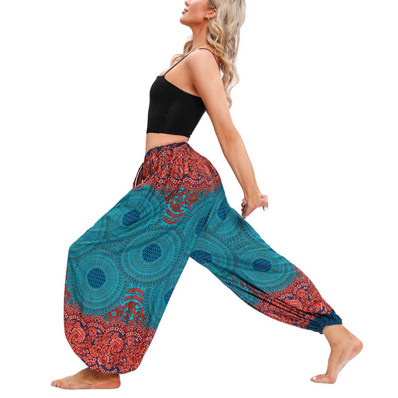 Nimara Ritual Loose Circle-shaped Flowers Pattern Harem Trousers Women's Yoga Pants