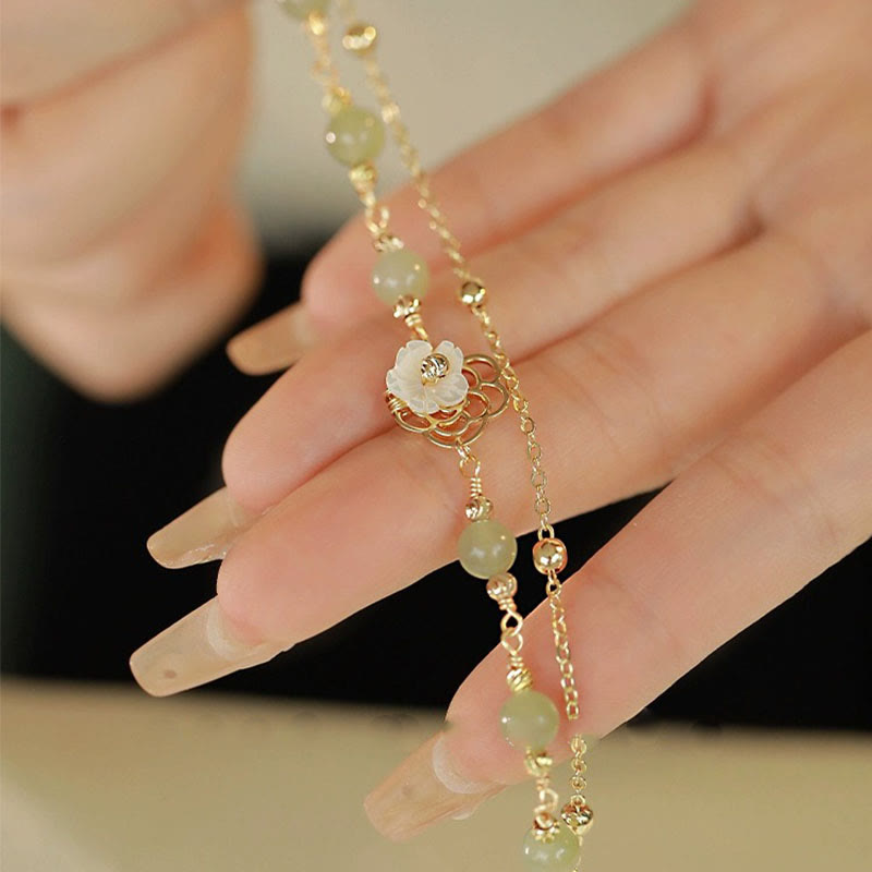 Nimara Ritual 14K Gold Plated Jade Butterfly Tridacna Stone Flower Double Layer Luck Bracelet