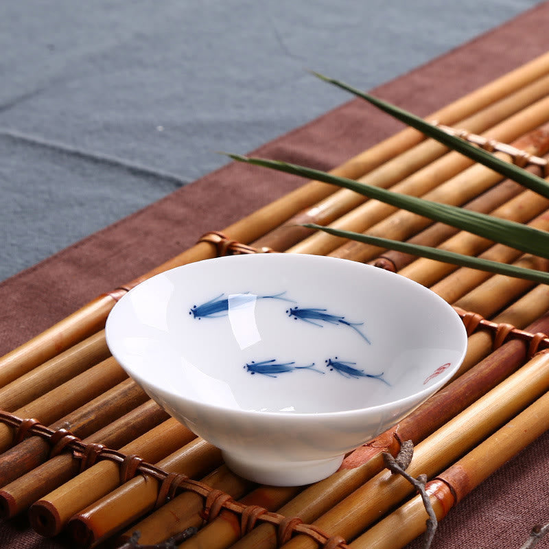 Nimara Ritual Jingdezhen Blue and White Porcelain Koi Fish Ceramic Teacup Kung Fu Tea Cups