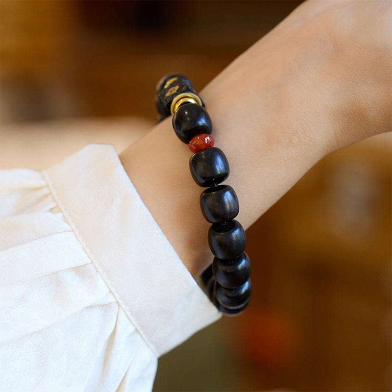 Nimara Ritual Ebony Wood Auspicious Clouds Engraved Calm Bracelet