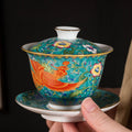 Nimara Ritual Dragon Phoenix Flower Design Ceramic Gaiwan Sancai Teacup Kung Fu Tea Cup And Saucer With Lid
