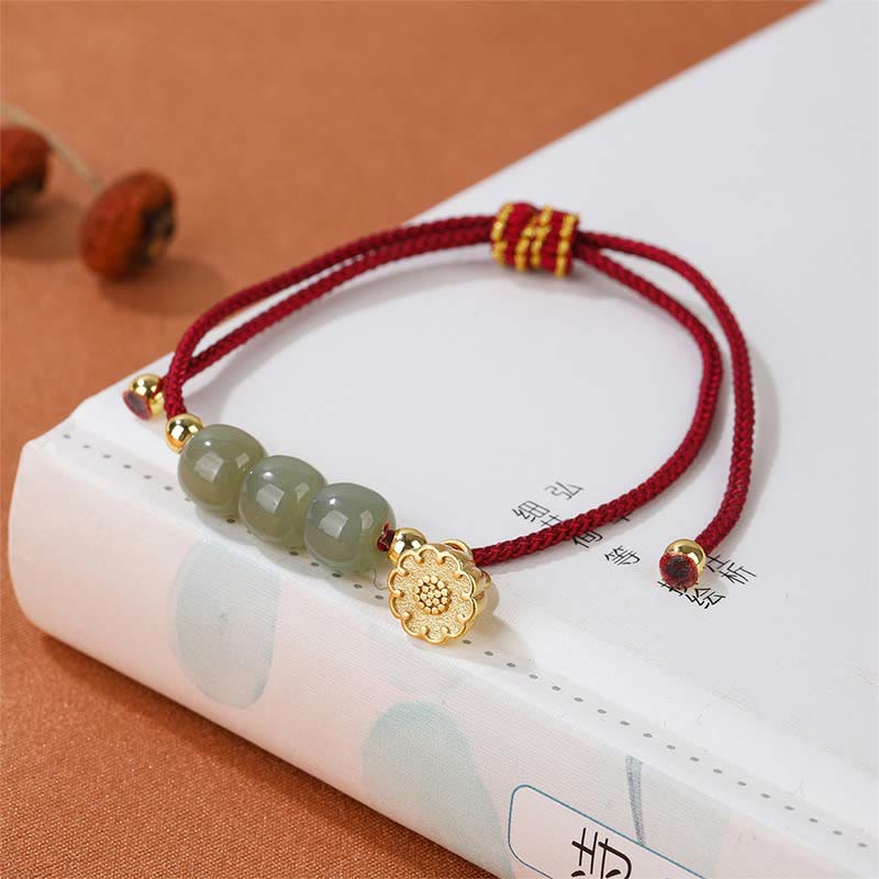 Nimara Ritual Handmade Hetian Jade Bead Lotus Pod Prosperity Luck Braided Bracelet