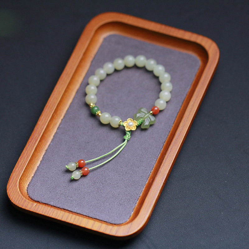 Nimara Ritual 925 Sterling Silver Jade Luck Flower Butterfly Bracelet