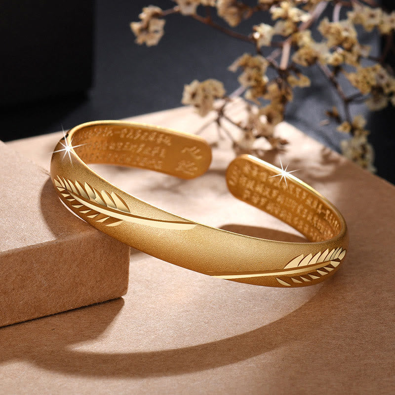 Nimara Ritual Feather Heart Sutra Engraved Pattern Wealth Copper Cuff Bracelet Bangle