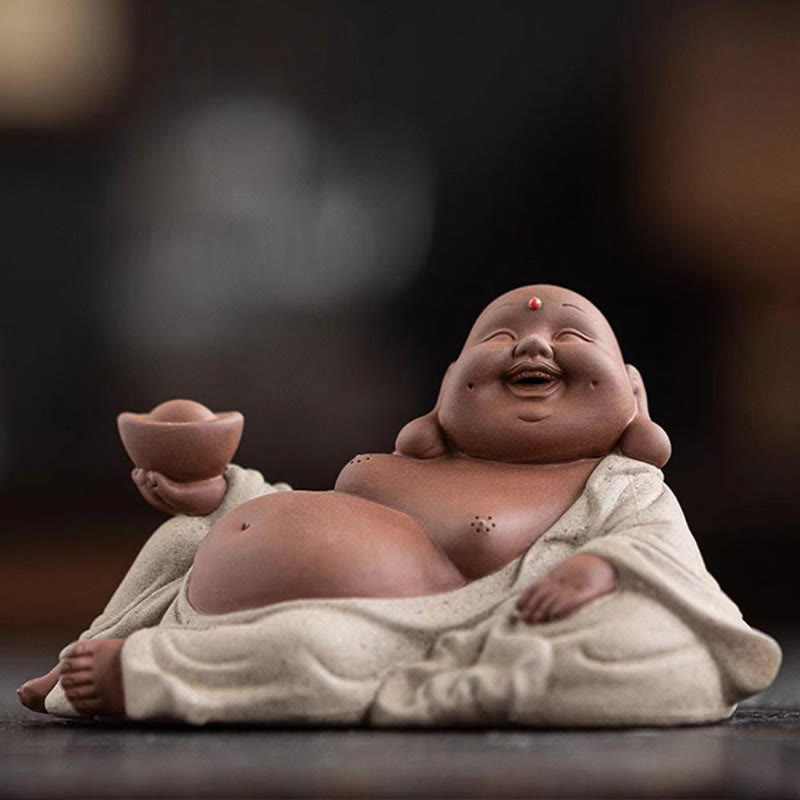Nimara Ritual Laughing Buddha Ingots Attract Wealth Purple Clay Maitreya Statue Decoration
