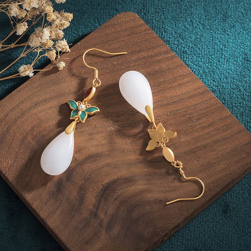 Nimara Ritual FengShui White Jade Luck Drop Earrings