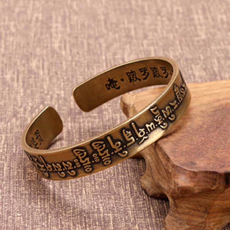 Nimara Ritual 2Pcs Om Mani Padme Hum Dragon Phoenix Copper Leather Peace Cuff Bracelet Bangle