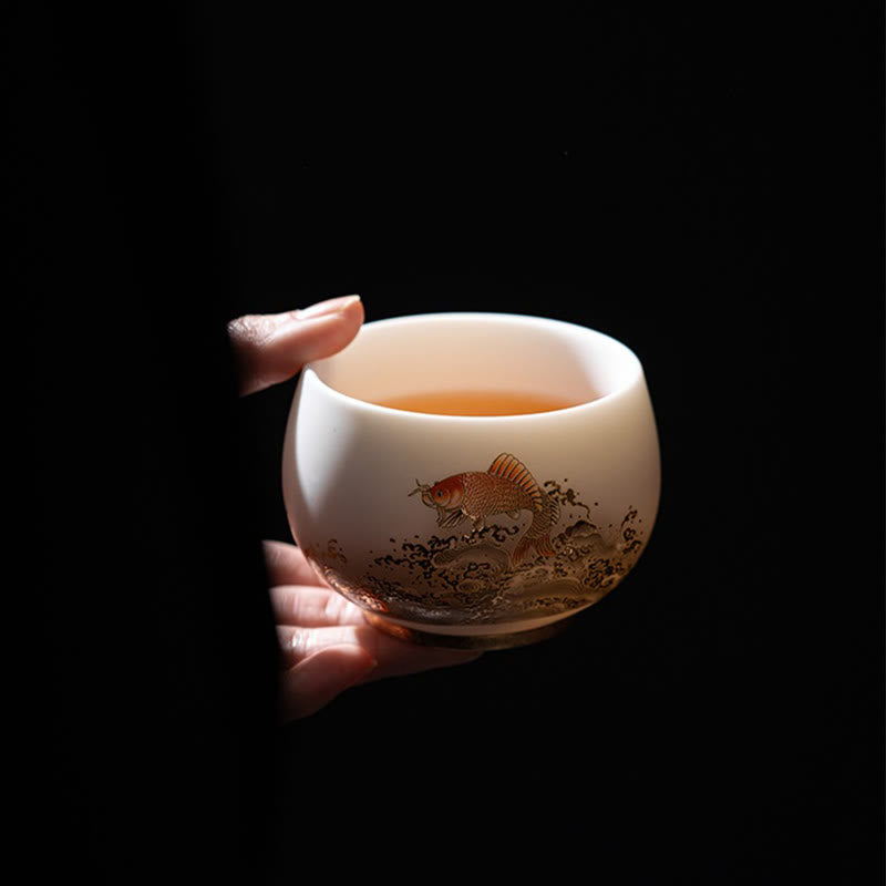 Nimara Ritual Phoenix Dragon Lotus Deer Ancient Building Koi Fish Ceramic Teacup Kung Fu Tea Cups