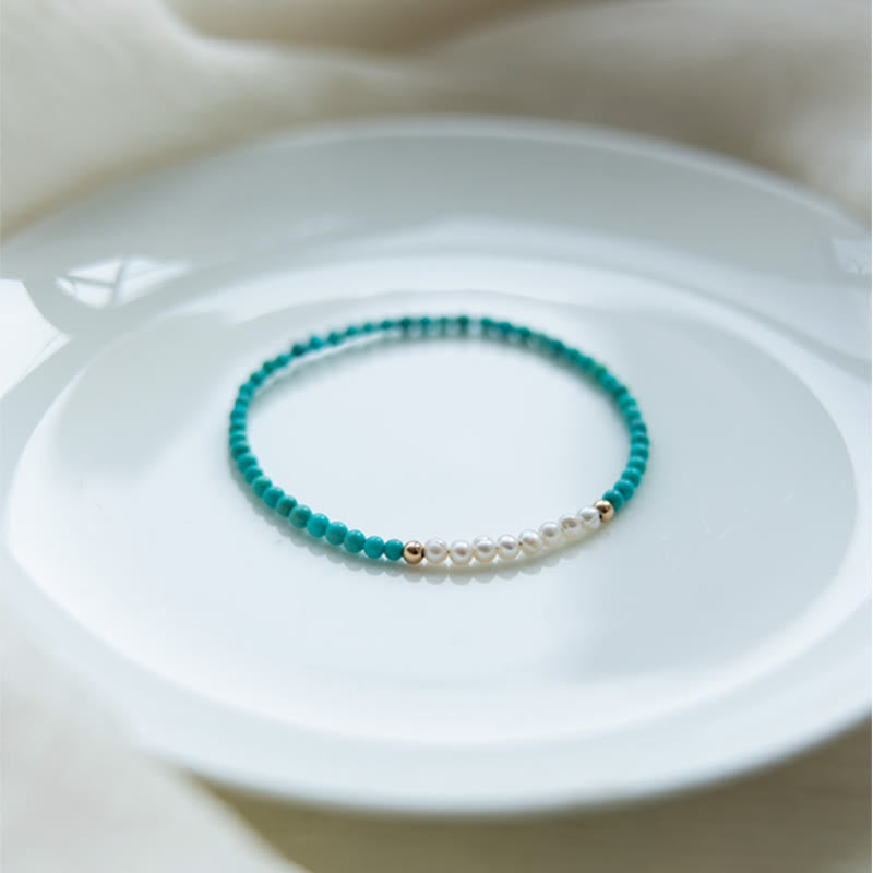 Nimara Ritual 925 Sterling Silver Natural Turquoise Pearl Beaded Bracelet