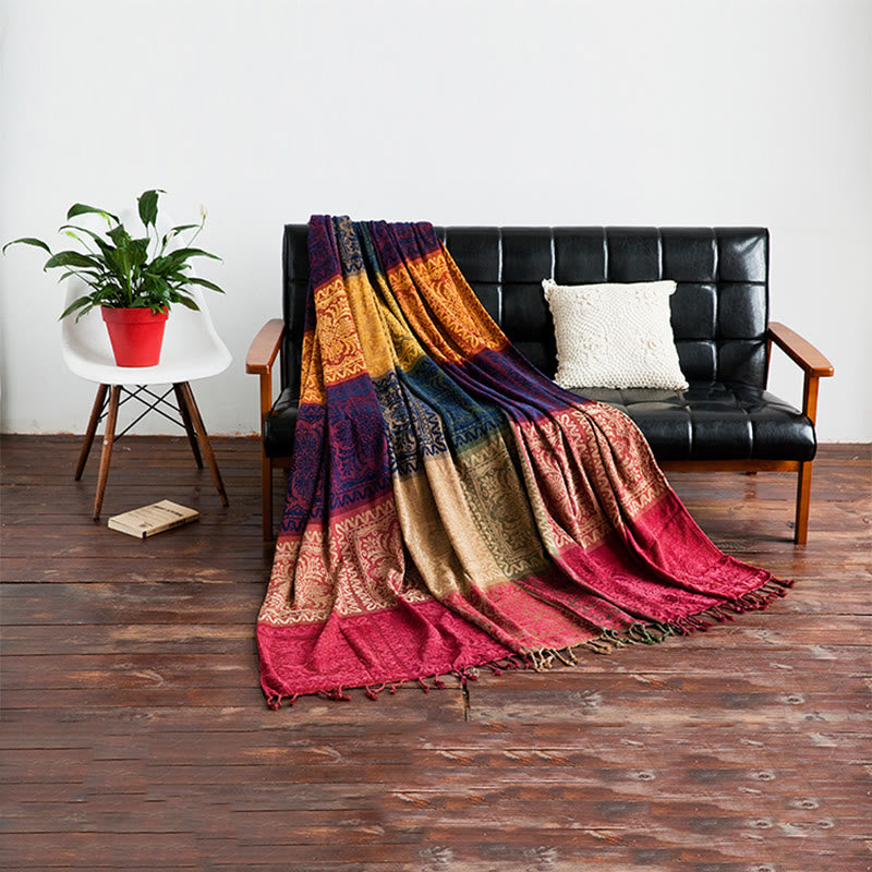 Nimara Ritual Tibetan Floral Pattern Hand-Dyed Craftsman Blanket