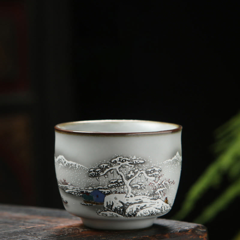 Nimara Ritual Loquat Lychee Snow Scenery Landscape Grape Apple Ceramic Teacup Kung Fu Tea Cup