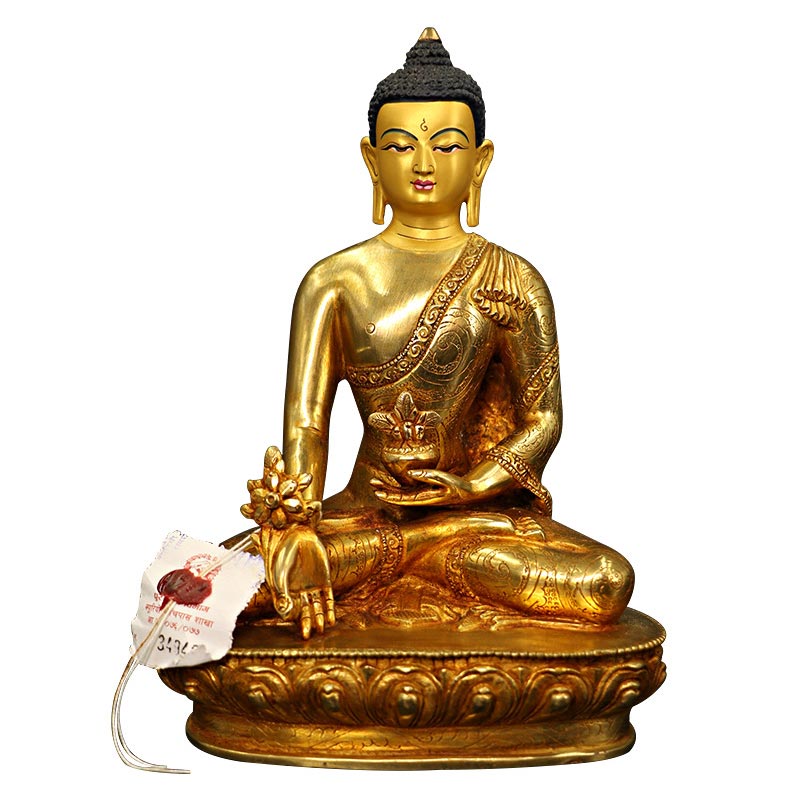 Nimara Ritual Buddha Shakyamuni Medicine Buddha Compassion Copper Gold Plated Statue Decoration