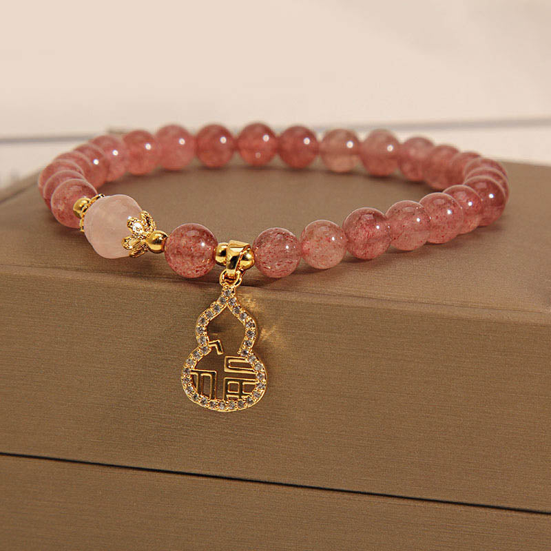 Nimara Ritual Strawberry Quartz Gourd Fu Character Charm Positive Bracelet