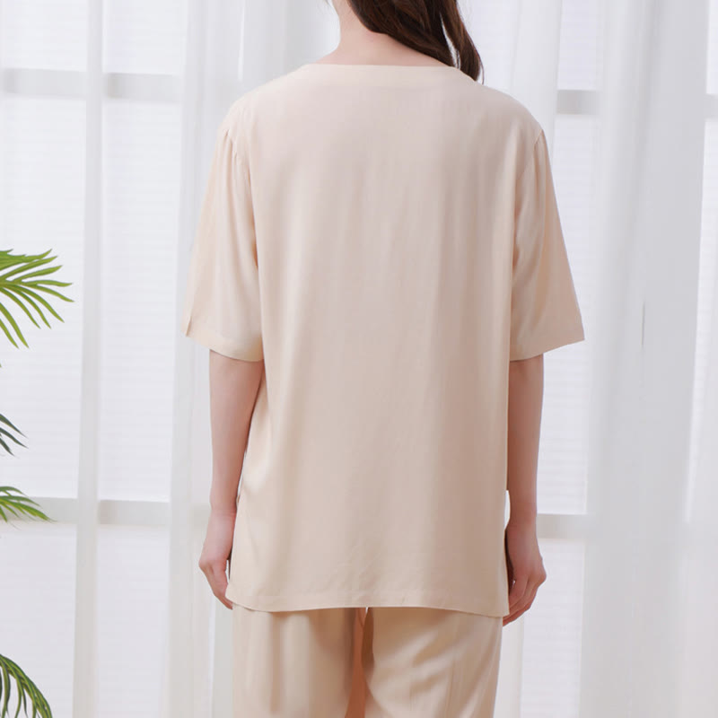 Nimara Ritual 2Pcs Half Sleeve T-Shirt Pants Meditation Zen Tai Chi Cotton Linen Clothing Unisex Set
