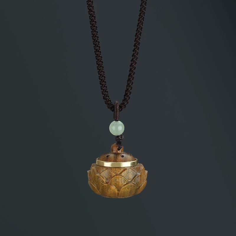 Nimara Ritual Tibet Green Sandalwood Rosewood Om Mani Padme Hum Lotus Positive Soothing Necklace Pendant
