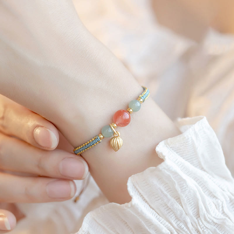 Nimara Ritual Red Agate Jade Lotus Confidence Calm String Bracelet