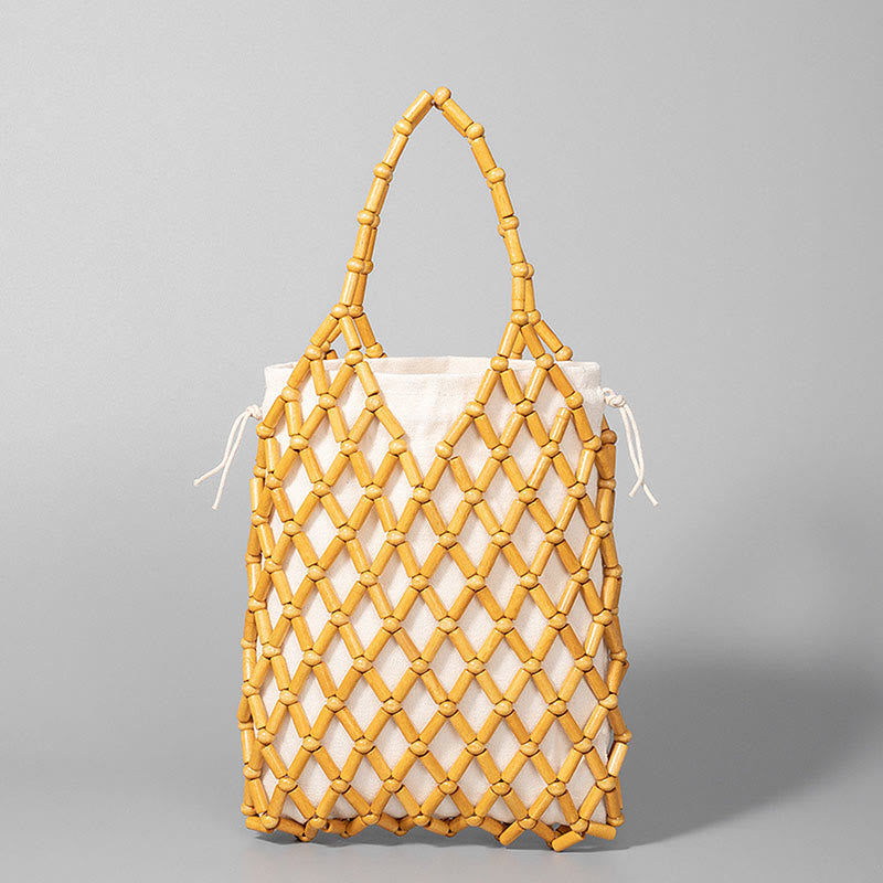 Nimara Ritual Hand-woven Mesh Hollow Wooden Beads Handbag
