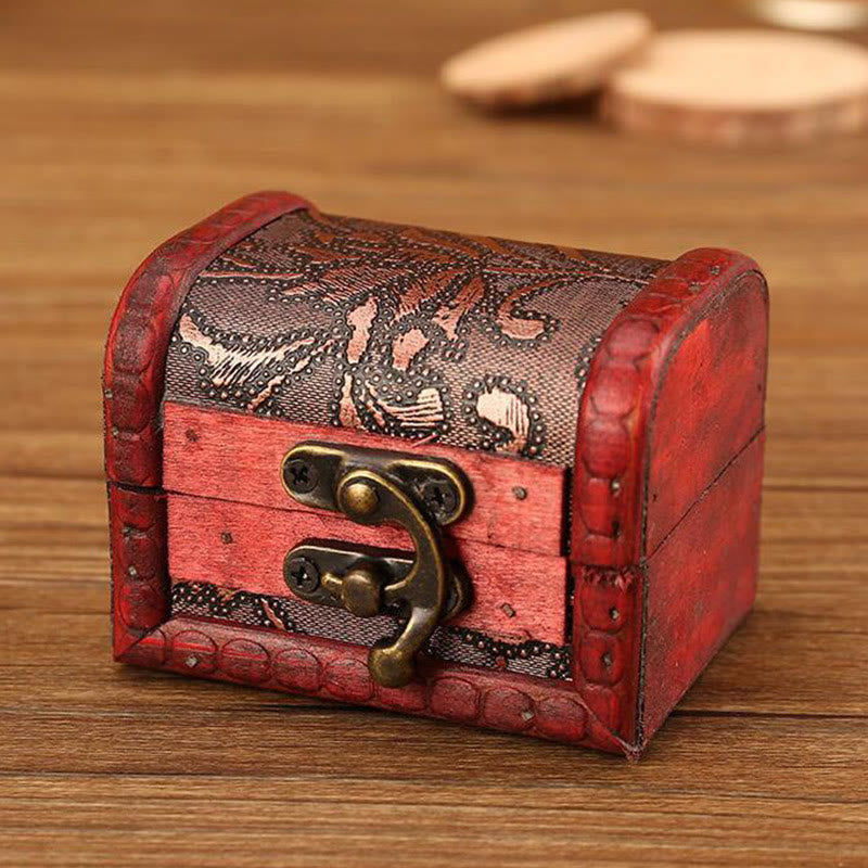 Nimara Ritual Retro Small Wood Jewelry Box Lotus Golden Grape Copper Coin Daffodil Grass Flower Jewelry Storage Box